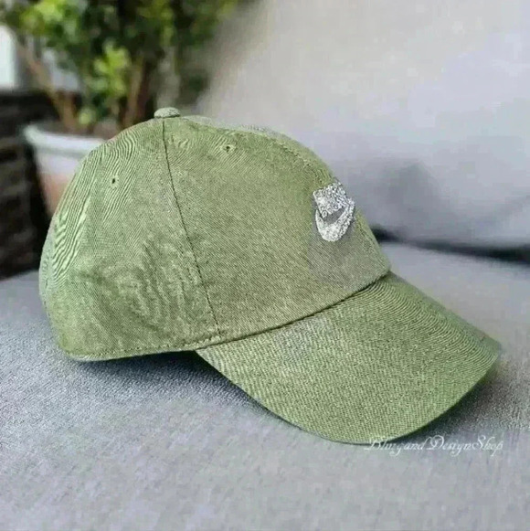 Green Nike Hat H86 Cotton Adjustable Baseball Cap made with Swarovski Crystals main image 5